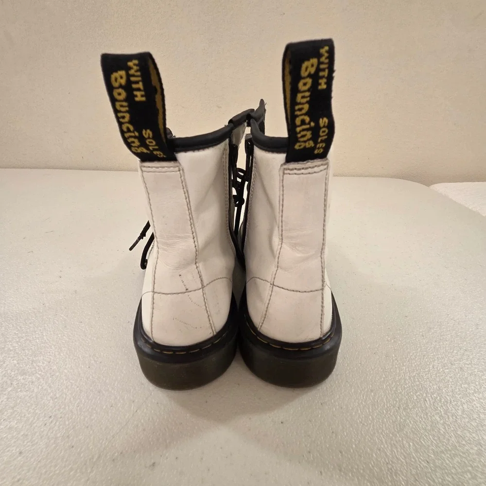 Dr. Martens 1460 J White Leather Lace Up Side Zip Combat Boots US Kids 4 Women 5